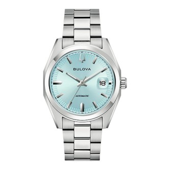 Bulova - Mens Surveyor Automatic Silver-Tone Stainless Steel Watch, Light Blue Dial